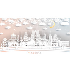 Madurai India City Skyline In Paper Cut Style