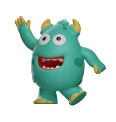 3d Cute Monster Picture Waving Hands