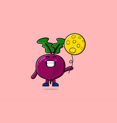 Cute Cartoon Beetroot Floating With Moon Balloon