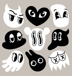 Retro Cartoon Simple Shape Funny Faces Groovy