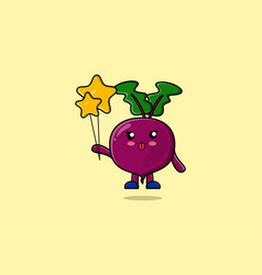 Cute Cartoon Beetroot Floating With Star Balloon