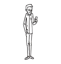 Line Art Character - Bored Man With Cell Phone