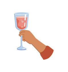 Hand Cheers With Glass Of Red Wine Or Champagne