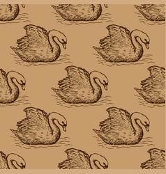 Swans Seamless Pattern On Sepia Background