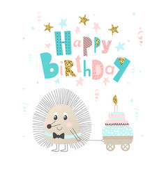 Cute Hedgehog With Cake Happy Birthday Greeting