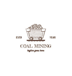 Vintage Retro Coal Mining Cart Wagon Logo Design