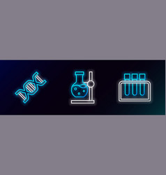 Set Line Test Tube Dna Symbol And Flask On Stand