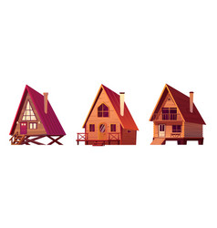 Cartoon Wooden Forest Hut Small Cabin Set