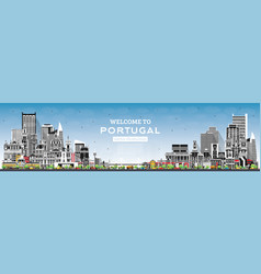 Welcome To Portugal City Skyline With Gray