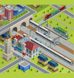 Train Railway Station Isometric Poster