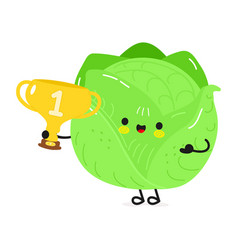 Cabbage Hold Gold Trophy Cup Hand Drawn Cartoon