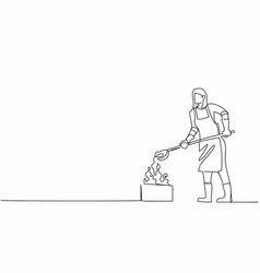 Single One Line Drawing Female Blacksmith Wearing