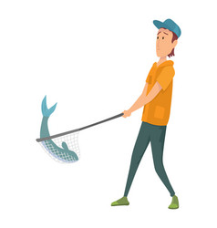 Fisherman flat icons fishing people with fish and Vector Image