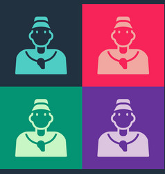 Pop Art Baseball Coach Icon Isolated On Color