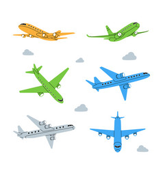 Plane Set Passenger Airplanes Different Air