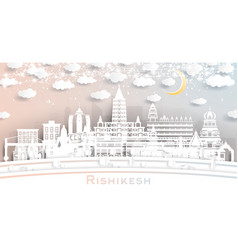 Rishikesh India City Skyline In Paper Cut Style