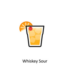 Whiskey Sour Cocktail Icon In Flat Style