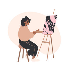 Black Woman Artist Painting On An Easel Hobby