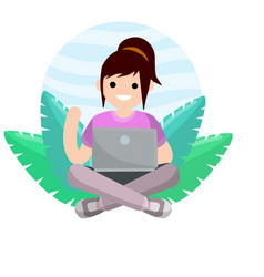 Woman Sit With Laptop Work Freelance