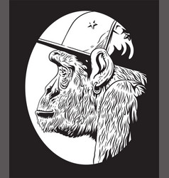 Black And White Monkey Line Art Logo On Black