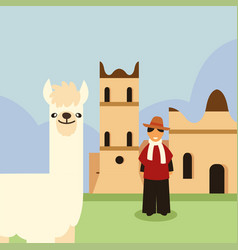 Bolivian Man And Llama