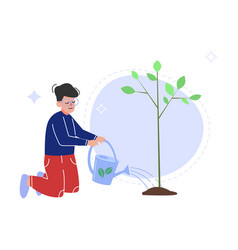 Teen Boy Planting And Watering Tree Child