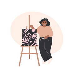 Black Woman Artist Stands Near The Easel Hobby