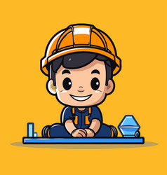 Cute Boy Construction Worker Mascot Character