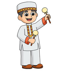 Muslim Boy Playing Cartoon Colored Clipart