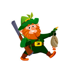 Cartoon Gnome Or Dwarf Hunter Character With Duck