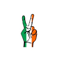 Hand Making The V Sign Ireland Flag Painted