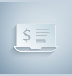 Paper Cut Laptop With Dollar Icon Isolated On Grey