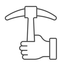 Pickaxe In Hand Thin Line Icon Labour Day Concept