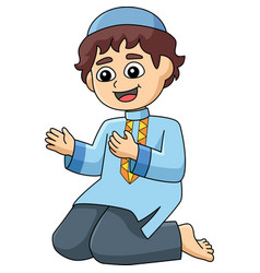 Muslim Boy Praying Cartoon Colored Clipart