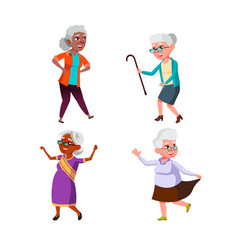 Old Women Pensioner Dancing And Resting Set