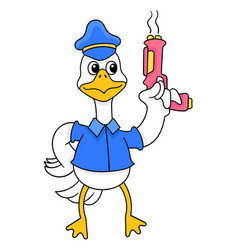 Ducks Wearing Sheriff Cop Clothes Holding Gun