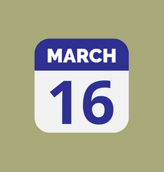 Flat March 16 Calendar Date Icon Stock