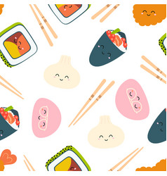 Cartoon Kawaii Sushi Seamless Pattern