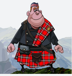 Cartoon Fat Smiling Redhead Scottish Highlander