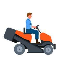 Man Mowing Grass With Lawn Mower Tractor Male