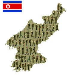 Soldiers Over North Korea Map Silhouette