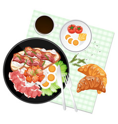 Top View Food Set Croissant And Placemat On White