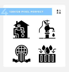 Water Infrastructure Black Glyph Icons Set