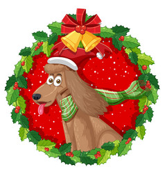 Cartoon Poodle Dog In Christmas Wreath Isolated