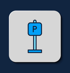 Filled Outline Parking Icon Isolated On Blue