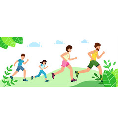 Happy Family With Children Running Or Jogging