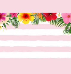 Tropical Flowers Banner With Green Leaves Frame