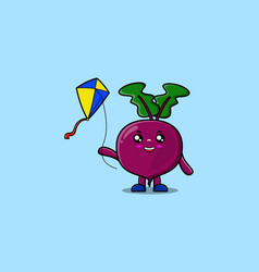 Cute Cartoon Beetroot Character Play Kite Flaying