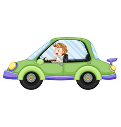 Cartoon Boy Driving Green Car