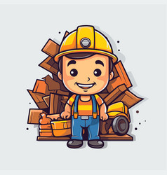 Cute Cartoon Construction Worker With A Pile